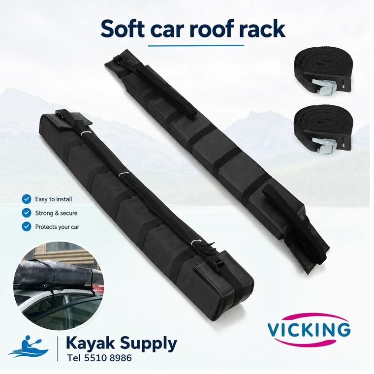 Soft car roof rack for kayak transport