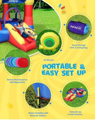Classic Bouncy Castle features — air blower, carrying bag and easy setup
