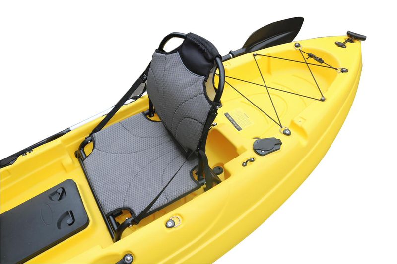 Vicking Codia kayak, seat detail with paddle and deck rigging