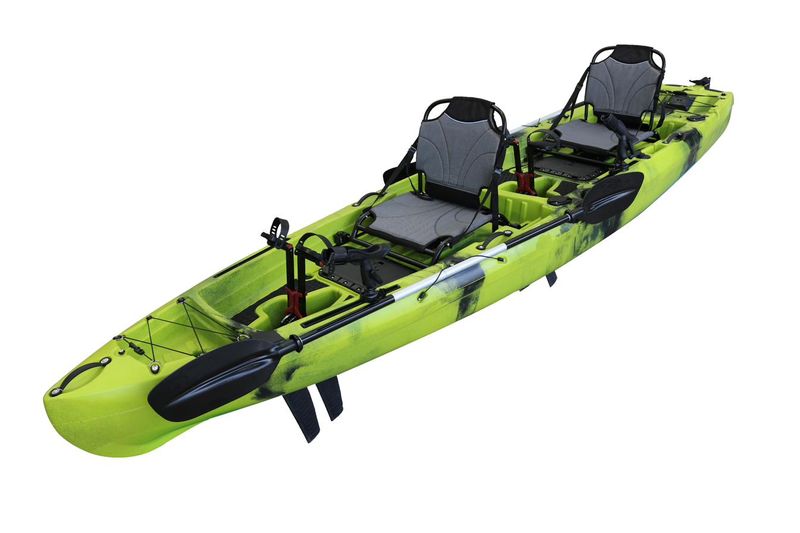 Vicking Tango tandem fishing kayak, angled view, green and black colour